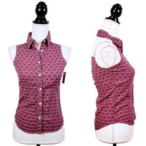 NWT TUCKER + TATE Girl's Button Down Top, Purple White Lace Rayon Sleeveless, 12